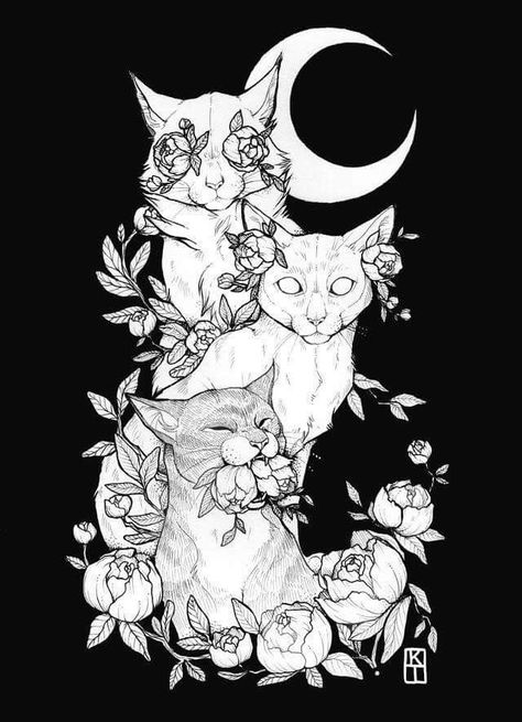 Evil Cat, Creepy Cat, Witch Tattoo, Cat Tattoo Designs, Sketch Tattoo Design, Tattoos Skull, Halloween Tattoo, Tattoo Art Drawings, Halloween Tattoos