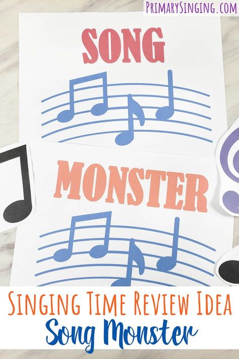 Create your very own song monster that you can use to review any primary song! There are so many fun ways to use this cute idea, including 'feed the monster music notes' and 'eat the song lyrics'! #LDS #Primary#Musicleader #Singingtime Reviewing Primary Songs, Singing Time Ideas Primary 2023, Primary Review Games, Primary Song Review Games, Singing Time Review Games, Lds Primary Games, Wiggles Songs, Lds Primary Chorister Ideas, Primary Secretary