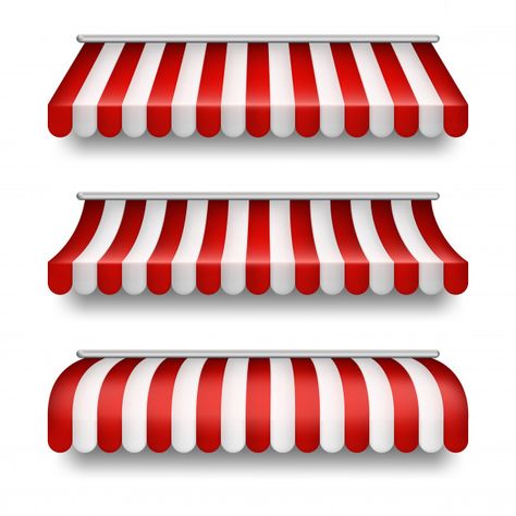 realistic set of striped awnings isolated on background. Clipart with red and white tents Free Vector Food Stall Design, Store Shelves Design, Fabric Awning, Background Food, Packing A Cooler, Stall Designs, Background Clipart, Window Awnings, Food Backgrounds