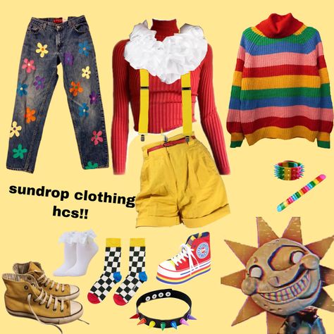 Fnaf Moon Inspired Outfit, Fnaf Security Breach Inspired Outfits, Sun Fnaf Outfit, Sun And Moon Themed Outfits, Sun Cosplay Outfit, Sundrop Clothes, Sundrop And Moondrop Inspired Outfits, Moondrop Cosplay Ideas, Sun Drop Fnaf Cosplay