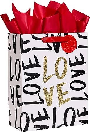 Amazon.com: SUNCOLOR 13" Large Gift Bag with tissue paper for Valentines Day/Birthday/Mother's day/Father's day and more (LOVE) : Health & Household Gift Bag With Tissue Paper, Valentines Day Bags, Heart Gift Tags, Valentines Gift Bags, Red Tissue Paper, Large Gift Bags, Valentine Birthday, Valentines Day Birthday, Valentines Day Gifts For Her