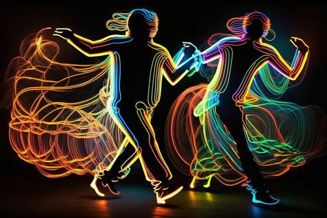 Neon Dance, State Of Play, Music Board, Dancing Aesthetic, Swing Dance, People Dancing, Dance Performance, Neon Lights, Green Light