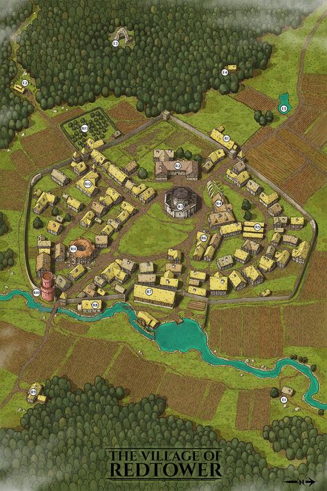 Medieval Village Map, Dnd Map Ideas, Medieval Cities, Fantasy City Map, Fantasy Map Making, Village Map, Fantasy Village, Dnd World Map, Building Map