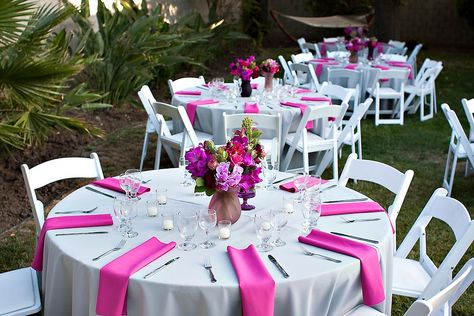 Grey Wedding Theme, Fuschia Wedding, Pink Wedding Receptions, Showers Ideas, Reception Table Settings, Magenta Wedding, Hot Pink Weddings, Wedding Showers, Grey Wedding