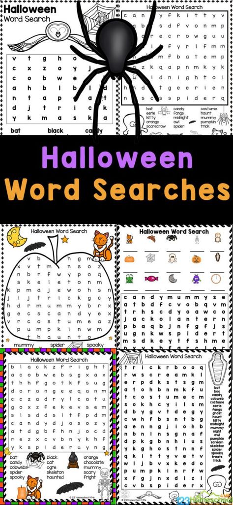 Looking for a fun activity to get your kids this October? Download and print our free printable Halloween word search puzzles today! This super cute pack, with varrying degrees of difficulty, is it perfect for kindergartners, first graders, 2nd graders, 3rd graders, 4th graders, 5th graders, and 6th graders too. Halloween Class Activities, Word Searches For Kids, Word Puzzles For Kids, Halloween Word Search, Halloween Puzzles, Free Printable Halloween, Making Words, Halloween Math, Halloween Words