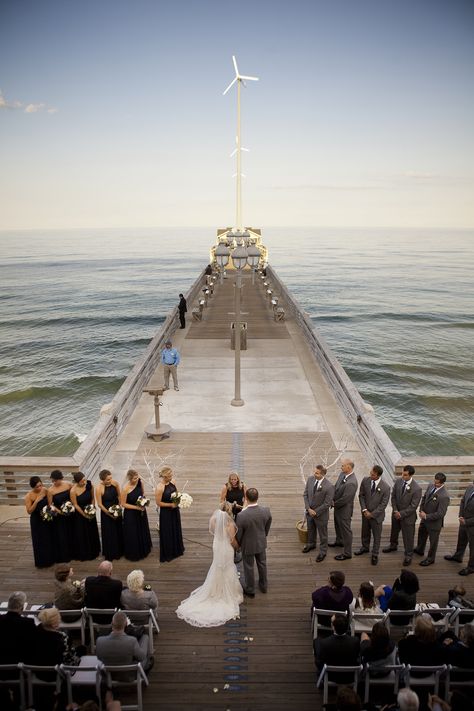 Such a gorgeous day for a wedding at Jennette's Pier! Jennette's Pier Wedding / Outer Banks Wedding / Photo by Genevieve Stewart http://www.ncaquariums.com/jennettes-pier-plan-your-event #jennettespierwedding #beachwedding #obx Pier Wedding, Obx Wedding, Yacht Wedding, Boat Wedding, Honeymoon Photos, Outer Banks Wedding, Beach Pier, Cruise Wedding, Wedding Spot