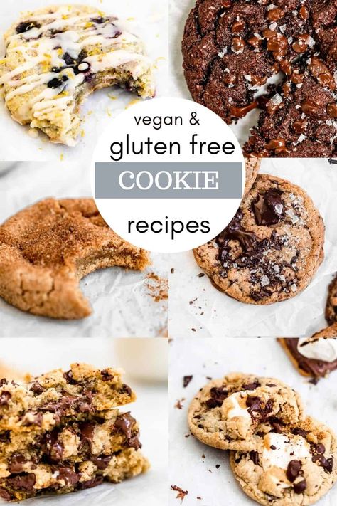 These vegan and gluten free cookie recipes are easy to make and so delicious. From chocolate chip, snickerdoodles, sugar cookies, chickpea cookies and more, there is a vegan recipe here for everyone! #vegancookies Vegan Gf Dessert Easy, Gluten Free Vegan Cookies Easy, Gf Vegan Chocolate Chip Cookies, Vegan Gf Cookies Recipes, Vegan Cookies Gluten Free, Vegan Gluten Free Chocolate Chip Cookies, Vegan Crinkle Cookies, Gluten Free Vegan Cookie Recipes, Gluten Free Vegan Sugar Cookies