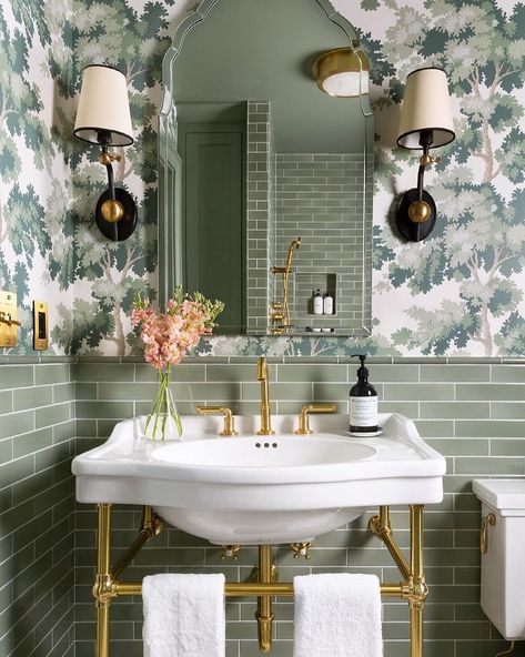 Chairish By Design (@chairishbydesign) • Instagram photos and videos House Laundry Room, Console Sink, Victorian Bathroom, Fireclay Tile, Shower Fixtures, Green Bathroom, Bathroom Renos, Laundry Room Design, Guest Bathroom