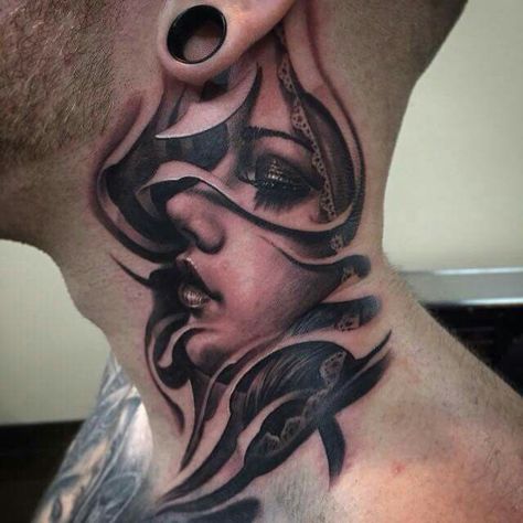 Amazing tattoo Best Neck Tattoos, Chicanas Tattoo, Side Neck Tattoo, Catrina Tattoo, Throat Tattoo, Clown Tattoo, Chicano Tattoos, Chicano Art Tattoos, Neck Tattoo For Guys