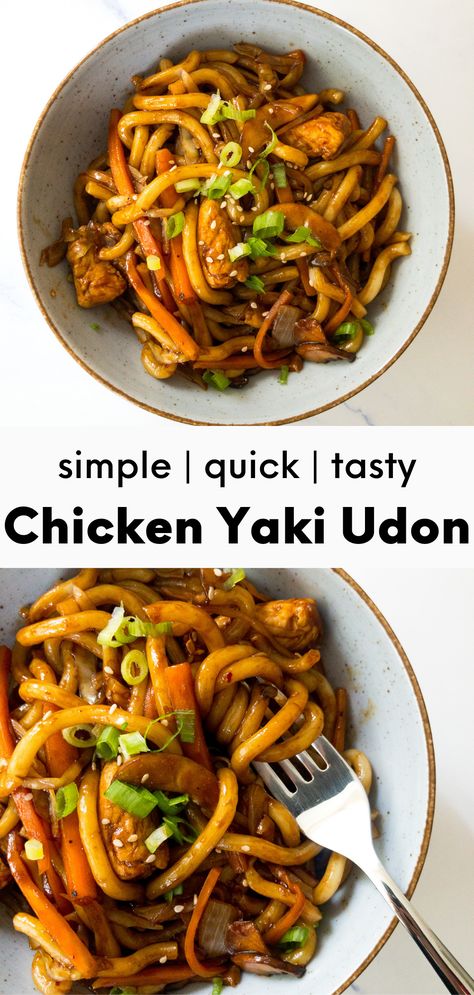 Chicken Yaki Udon is a quick and delicious stir-fry dish that is super flavorful, packed with fresh vegetables, and very easy to make! It is perfect for a quick and healthy weeknight dinner. #yakiudon #quickdinnerrecipe #udonnoodles #noodlestirfry Asian Noodle Dishes Recipes, Udon Noodle Chicken, Dinner Recipes Stir Fry, Healthy Stir Fry Noodles, Chicken Udon Stir Fry, Udon Dinner Recipes, Udon Chicken Stir Fry, Udon Stirfry, Udon Noodle Recipe Chicken