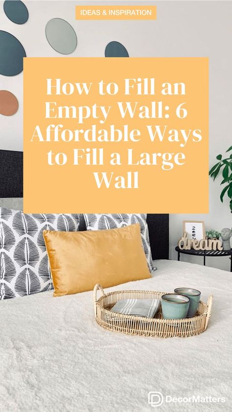 Large blank walls call for giant pieces of art. Nothing looks odder than seeing a small frame sitting alone on a big empty wall. However, there are many creative and cheap ways to cover walls! (Keywords: bedroom ideas, bedroom decor, master bedroom ideas, boho bedroom, dream rooms, DIY home decor, small bedroom ideas, bedroom rug, aesthetic bedroom, bedroom wall art, apartment bedroom decor) Large Blank Wall Ideas, Rug Aesthetic Bedroom, Fill Empty Wall Space, Blank Wall Ideas, Large Blank Wall, Wall Art Apartment, Big Blank Wall, Big Bedrooms, Apartment Bedroom Decor