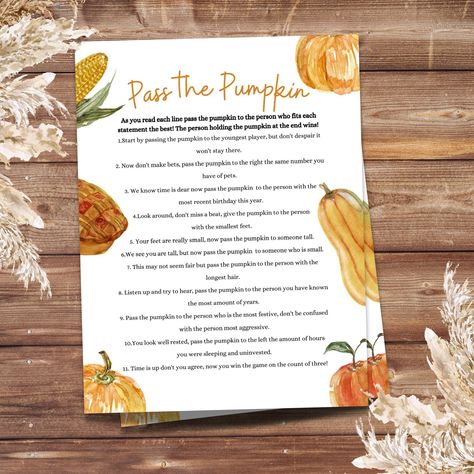 Fall Pumpkin Activities, Pass The Pumpkin, Thanksgiving Party Games, Pumpkin Game, Left Right Game, Thanksgiving Scavenger Hunt, Fall Party Games, Friendsgiving Games, Pumpkin Games