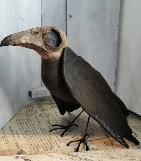 Crow Art, Paper Mache Art, Raven Skull, Crows Ravens, Washington County, Skull Halloween, Bird Sculpture, Assemblage Art, Arte Popular