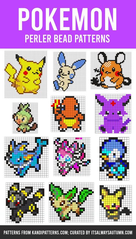 The GIANT list of Perler Bead Patterns {fuse beads, melty beads} - It's Always Autumn Melty Bead Patterns Pokemon, How To Make Pokemon Crafts, Pokemon Bead Art, Fuse Bead Patterns Minecraft, Crazy Perler Bead Patterns, Pokemon Fuse Bead Patterns, Peeler Bead Pokémon, Perler Pokemon Pattern, Pokemon Hama Beads Pattern