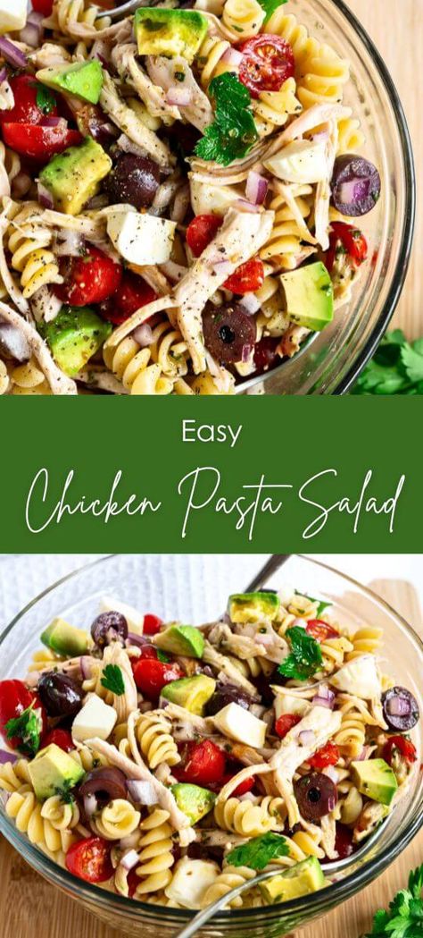 Easy Chicken Pasta Salad - Yummy and fully Chicken And Shrimp Pasta Salad, Italian Pasta Salad With Chicken, Pasta Salad For Dinner, Easy Chicken Pasta Salad, Antipasto Salads, Using Leftover Rotisserie Chicken, Interesting Salads, Salad Types, Nuwave Recipes