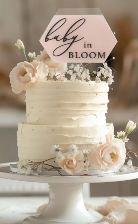 Baby In Bloom Shower Ideas Backdrop, April Gender Reveal Ideas, Baby In Bloom Cake Ideas, Baby In Bloom Dessert Table, April Baby Shower Ideas, Spring Baby Shower Cake, Baby In Bloom Shower Ideas, Baby In Bloom Cake, Baby Shower Cakes Neutral