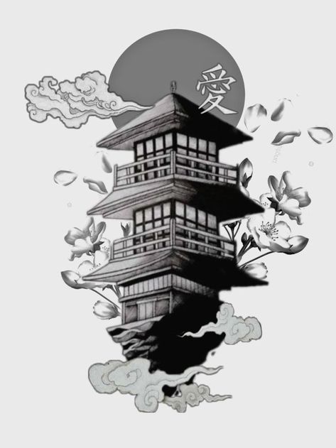 Japanese Temple Back Tattoo, Temple Tattoo Japanese, Japanese Pagoda Tattoo Design, Japan Temple Tattoo, Samurai Temple Tattoo, Pagoda Temple Tattoo, Japanese Pagoda Tattoo, Pagoda Tattoo Design, Japanese Temple Tattoo Design