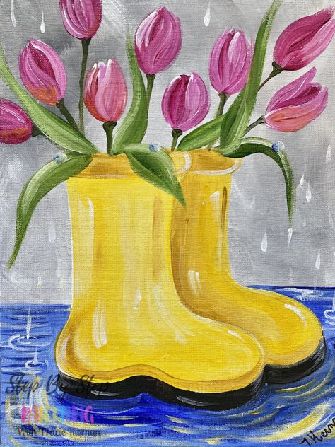 How To Enlarge Traceables For Transferring - Step By Step Painting With Tracie Kiernan Easter Paintings, Tulip Painting, Canvas Painting Tutorials, Learn How To Paint, Acrylic Painting For Beginners, Canvas Painting Diy, Spring Painting, Acrylic Painting Tutorials, Modern Art Paintings