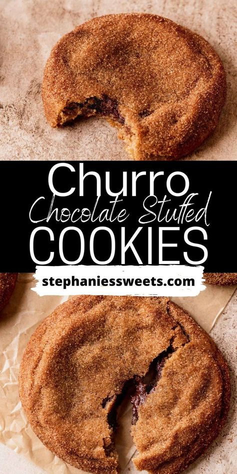 How To Stuff Cookies, Best Unique Cookie Recipes, Unique Chocolate Desserts, Unique Cookie Ideas, Gourmet Stuffed Cookies, Churro Cookies Recipes, Unique Cookies Recipes, Crazy Cookie Recipes, Filled Cookies Recipes