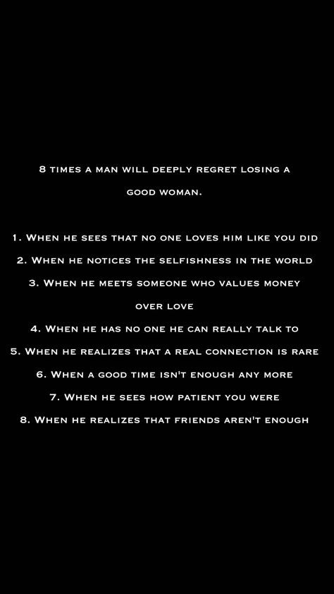 8 TIMES a man will deeply regret losing a good woman. U Will Regret Losing Me, You’ll Regret Losing Me, When You Lose A Good Woman, How To Make Someone Regret Losing You, Quotes About Regret Relationships, He Will Regret, You Will Regret Losing Me Quotes, Quotes About Losing A Good Woman, She’s Losing Interest