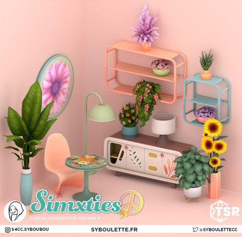 Hippie Furniture, Sims 4 Cc Furniture Living Rooms, Sims 4 Beds, Sims Furniture, Cc Packs, Colorful Planters, Sims 4 Bedroom, Furniture Cc, Sims 4 Expansions