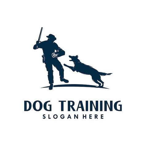 Vector a man dog training vector logo de... | Premium Vector #Freepik #vector #pet-owner #people-set #girl-with-dog #dog-set Dog Training Logo, Protection Dog Training, Logo Dog, Dog Behaviorist, Flat Logo, Aggressive Dog, Dog Logo, Man And Dog, Vector Logo Design