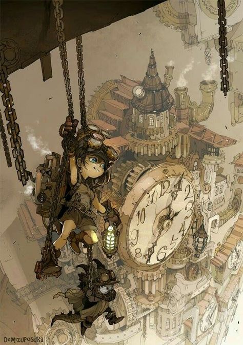 Ville Steampunk, Demizu Posuka, Steampunk Drawing, Arte Jazz, Pixiv Fantasia, Comic Reference, Background References, Steampunk Illustration, Steampunk City