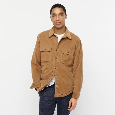 J.Crew: Corduroy Shirt-jacket With Sherpa Lining For Men Vintage Corduroy, Vintage Workwear, Crew Clothing, Jacket Brands, Sherpa Lined, Work Shirts, Sherpa Fleece, Stretch Cotton, Shirt Jacket