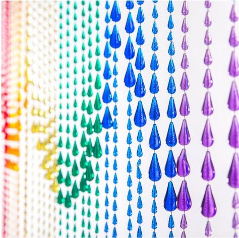 6ft Rainbow Iridescent Raindrop Beaded Curtain This rainbow beaded curtain of multi-colored raindrops will brighten your room or event. Size: 3 ft wide X 6 ft long Strands are mounted on a plastic rod with hanging hoops on left and right sides. These can be hung in a variety of ways. Here are some ideas/methods we've seen used: S-hooks, nylon 'zip' ties, metal wire, chains, C-hooks, fishing line, pipe cleaners, etc. Beaded Curtains Doorway, Beaded Door Curtains, Led Party Lights, Crystal Curtains, String Curtains, Event Decor Direct, Beaded Curtain, Rainbow Iridescent, Bright Boho