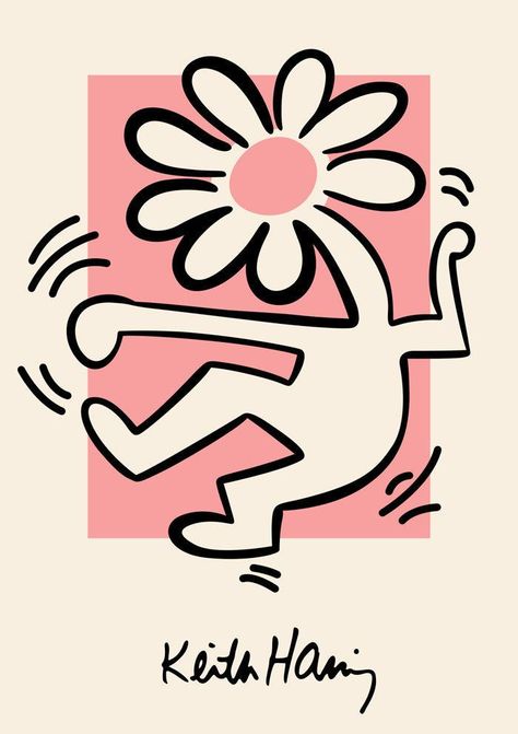 Keith Haring Dancing Flower, Keith Haring Dancing, Keith Haring Poster, Keith Haring Art, Haring Art, Dorm Art, Dorm Posters, Simple Phone Wallpapers, Logo Design Art