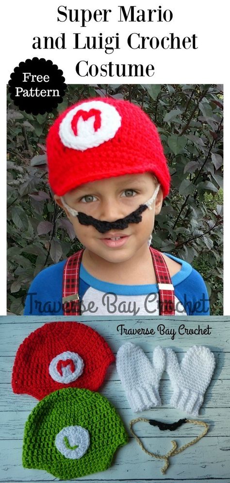 mario and luigi hat mustache, mitten crochet costume | crochet mario costume, crochet luigi costume, crochet halloween Mario And Luigi Hats, Mitten Crochet, Mustache Costume, Crochet Mario, Luigi Hat, Super Mario Hat, Mario Crochet, Luigi Costume, Mario Hat