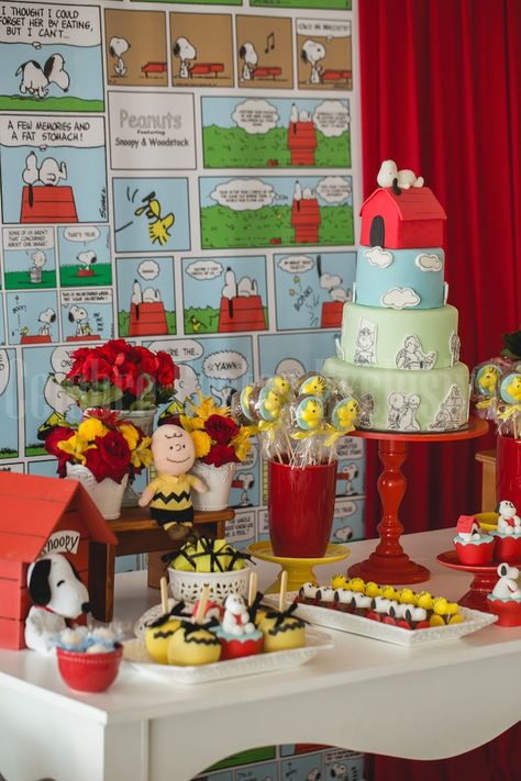 Snoopy themed birthday party via Kara's Party Ideas KarasPartyIdeas.com #snoopyparty (8) Charlie Brown Birthday Party, Peanuts Birthday Party, Snoopy Birthday Party, Snoopy Baby Shower, Charlie Brown Party, Peanuts Party, Peanuts Birthday, Snoopy Party, Snoopy Birthday