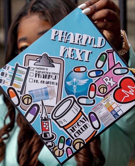 Pharmacy Tech Cap Ideas, Pharmacy Tech Graduation Pictures, Cap Decoration Graduation Pharmacy, Pharmacy Tech Graduation Cap, Pharmacist Graduation Pictures, Pharmacy Technician Graduation Cap Ideas, Pharmacy Tech Graduation Party Ideas, Grad Cap Pharmacy, Pmhnp Graduation Cap