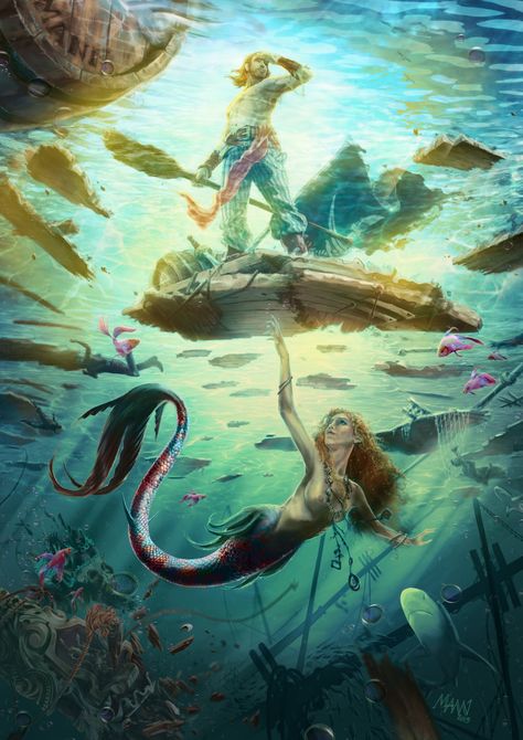 Creature Fantasy, Mermaid Artwork, Fantasy Mermaids, Water Nymphs, Mermaid Fairy, A Dolphin, Mermaid Tale, Mermaid Dreams, Mermaids And Mermen