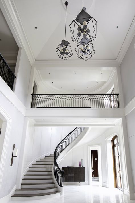 CRAFTED INTERIORS — Rock Ridge Curved Staircase Foyer, Alternative Luxe, درابزين السلم, Secret Rooms In Houses, درج السلم, Staircase Interior Design, Staircase Railing Design, Handrail Design, House Staircase