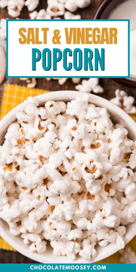 This 3 ingredient Salt & Vinegar Popcorn shares the same salty, tangy flavors as your favorite salt and vinegar chips but is much quicker and healthier to make, thanks to one secret ingredient. The salty and tangy flavors really do balance each other out as you go back for more. Plus using vinegar powder instead of liquid vinegar means your popcorn won’t get soggy! Salt And Vinegar Popcorn, Homemade Popcorn Seasoning, Salt And Vinegar Chips, Vinegar Powder, Vinegar Chips, Popcorn Toppings, Savory Popcorn, Potato Chip Recipes, Salt And Vinegar