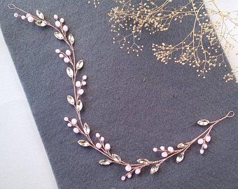 Rose Gold Wedding Headpiece, Rosé Hair, Rose Gold Headpiece, Rose Gold Hair Piece, Rose Gold Hair Vine, Rose Flower Headband, Rose Headpiece, Gold Hair Piece, Floral Hair Vine