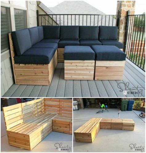 150 DIY Outdoor Furniture Plans To Build Low-Cost Furniture Palette Outdoor Furniture, Diy Outdoor Seating, Terrace Furniture, Pallet Seating, Pallet Garden Furniture, Pallet Patio Furniture, Shanty 2 Chic, Seating Ideas, Pallet Patio