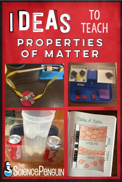 Matter post: ideas for volume, mass, relative density, magnetism, electrical conductivity, thermal conductivity, and states of matter Matter Experiments, Physical Properties Of Matter, Relative Density, Science Matter, Grade 5 Science, The Science Penguin, Science Penguin, Second Grade Science, 2nd Grade Science