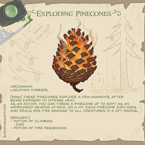 (Crash) Exploding Pinecones Magical Plants Art, D&d Ideas, Dnd Plants, James Gifford, Dnd Druid, Dnd Stories, Dnd Items, Dungeon Master's Guide, D D Items