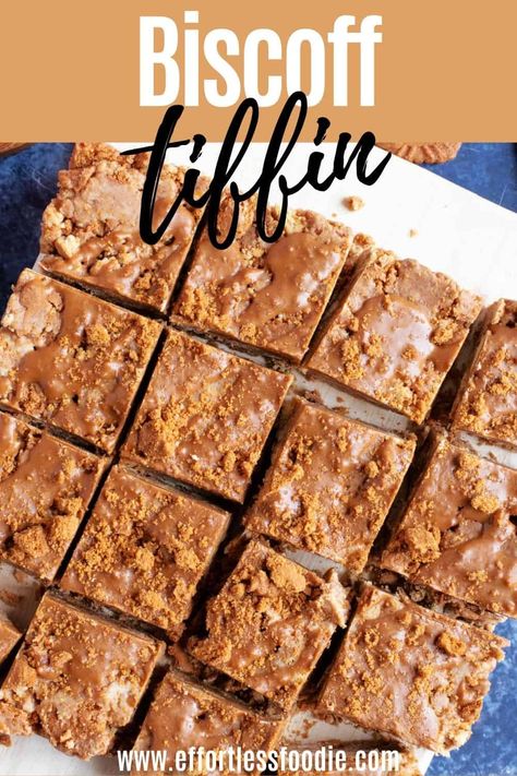 This insane no-bake Biscoff tiffin is not only fuss-free and quick to make, but incredibly moreish, indulgent and out of this world amazing! Biscoff Tiffin, Biscoff Recipes, Tiffin Recipe, Biscoff Spread, Tray Bake Recipes, Biscoff Cookies, Bake Recipes, Lotus Biscoff, Digestive Biscuits