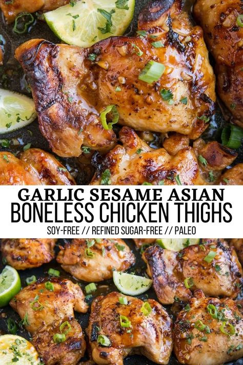 Chicken Thigh Stir Fry, Paleo Chicken Thighs, Baked Boneless Chicken, Chicken Thighs In Oven, Asian Chicken Thighs, Baked Boneless Chicken Thighs, Honey Garlic Chicken Thighs, Chicken Thighs Recipes, Roasted Chicken Thighs