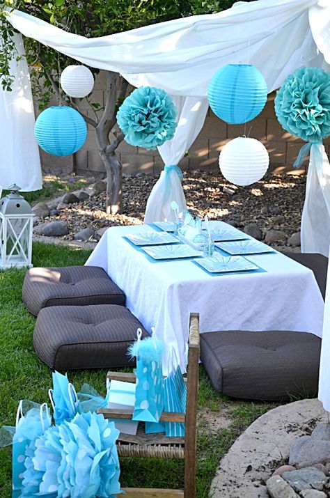 Glamping Party, Party Seating, Deco Champetre, Party Deco, 9th Birthday Parties, Ideas Backyard, בר מצווה, Blue Party, Garden Parties