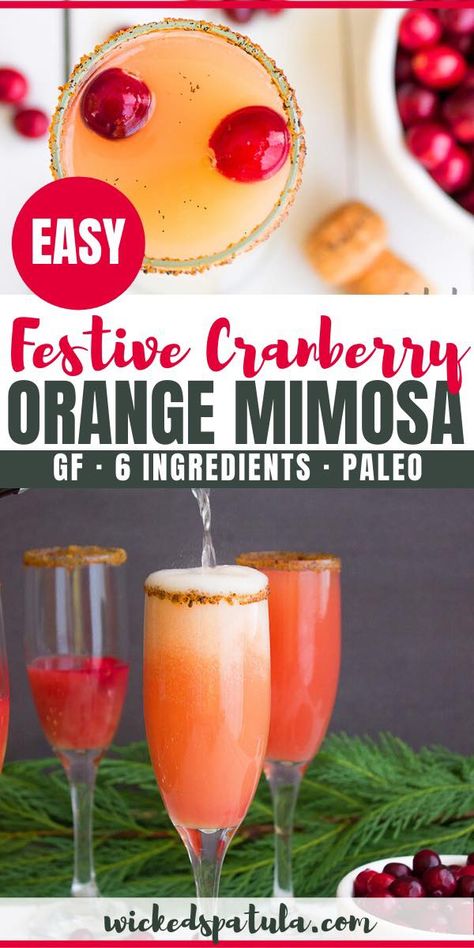 Holiday Orange Cranberry Mimosa Recipe | This holiday cranberry mimosa recipe is bright, beautiful, and bubbly! It takes just a few minutes to make a cranberry orange mimosa for Christmas... or any day. #wickedspatula #paleo #holidaymimosa #mimosa #cranberries #orange #vanilla via @wickedspatula Cranberry Mimosa Recipe, Orange Mimosa, Cranberry Mimosa, Paleo Appetizers, Best Paleo Recipes, Mimosa Recipe, Orange Cranberry, Paleo Recipes Easy, Sprouts With Bacon