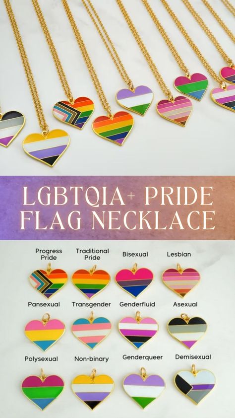 Honor our authenticity (or that of a loved one) by celebrating Gay Pride Month with one of our heart charm LGBTQIA+ rainbow pride flag necklaces (or make it a keychain!).  Choose from 12 Pride Flags heart charms..  Shown in photo are some of the necklaces in the upper photo and lower photo shows al 12 Pride Flag heart charms. Pride Month Jewelry, Pride Crafts To Sell, Pride Jewelry Diy, Vender Booth, Pride Crafts, Lgbtq Jewelry, Pride Ideas, Gay Jewelry, Lgbtq Icons