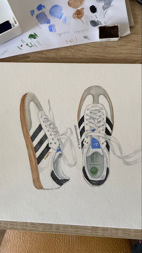 Скетч популярных кроссовок адидас самба Sketches Of Shoes, Shoes Sketch Design, Shoe Sketches Drawings, Old Money Drawing, Adidas Shoes Drawing, Shoes Design Drawing, Old Money Art, Adidas Drawing, Sketch Outfits