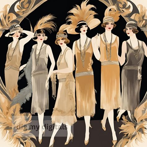 8 1920s Flapper Fashion, Clip Art, Printable Clipart, Jpg, Digital Download, Scrapbooking, Paper Crafts - Etsy 1922 Fashion Women, 1920s Fashion Patterns, Art Deco Women's Fashion, 1920s Roaring Twenties Fashion, 1920s Russian Fashion, 1920s Country Fashion, 1920s American Fashion, 1920s Vaudeville, Art Deco Outfits