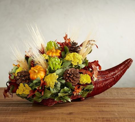 Live Cornucopia Arrangement #affiliatelink Cornucopia Arrangement, Cornucopia Centerpiece, Cornucopia Basket, Flowers Pottery, Thanksgiving Cornucopia, Thanksgiving Floral, Fall Decor Wreaths, Fall Flower Arrangements, Halloween Flowers