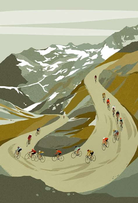 Vintage Cycling Posters, Cyclist Painting, Cyclist Drawing, Cycling Posters Graphic Design, Cycling Painting, Cycling Art Illustrations Posters, Mountain Biking Art, Bike Graphic Design, Cycling Illustration