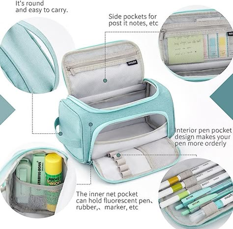 【big Capacity】 The main compartment fit up to 80-100 pens/pencils, and can store small stationery in the side pockets, such as notes, Rubber, Sticker, etc. In the slot of front flap , can put a few shorter pens that are often used. 【Muti-Function】New Multifunctional pencil/makeup bag, hand-held design, easy to carry at anytime in everywhere, the compact size fits most of bags. Not only for pencil pen case, but also can be used for art,craft pouch, travel or makeup cosmetic bag, great to use as t Pouches Aesthetic, Special Pencil Case, Pencil Case Design, College Office, Cute Pencil Case, Office Organizer, Stationary School, Cute Stationary, Cute School Supplies